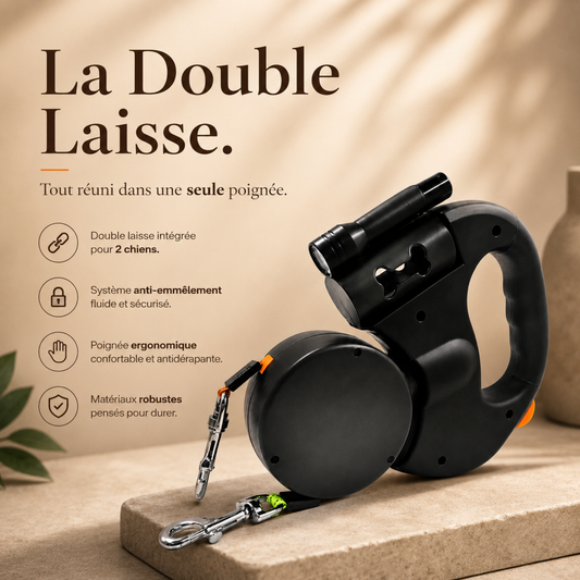 Double Laisse Anti-Nœuds pour 2 Chiens