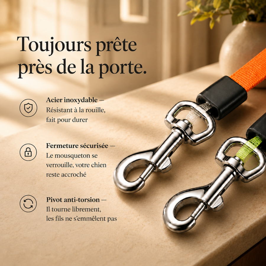 Double Laisse Anti-Nœuds pour 2 Chiens