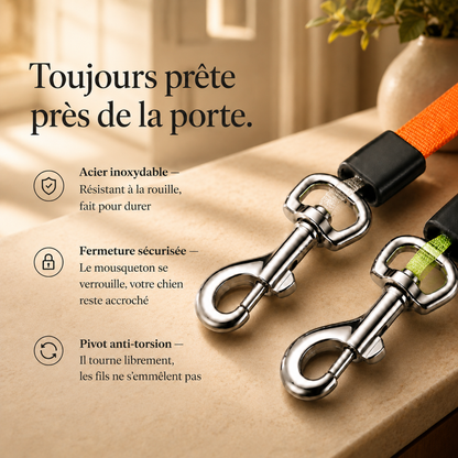 Double Laisse Anti-Nœuds pour 2 Chiens